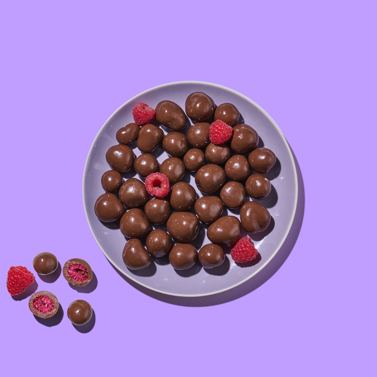 Gefriergetrocknete Himbeeren mit Vollmilchschokolade